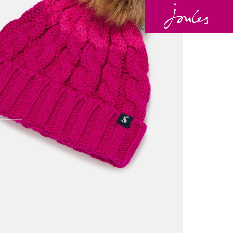 Joules Bobble Knitted Hat With Pom - Pink-1